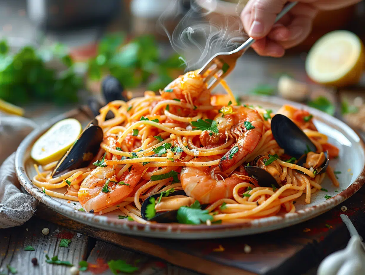 Secrets gourmands : spaghettis aux fruits de mer surgelés