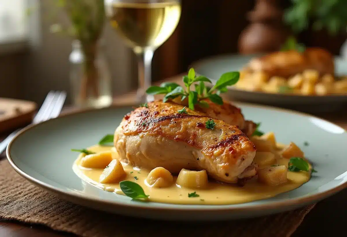 Savourez l’authenticité du poulet aux morilles et au vin jaune